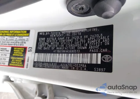 2019 Toyota Camry Xse z USA, uszkodzony, nr VIN 4T1B61HK4KU680513